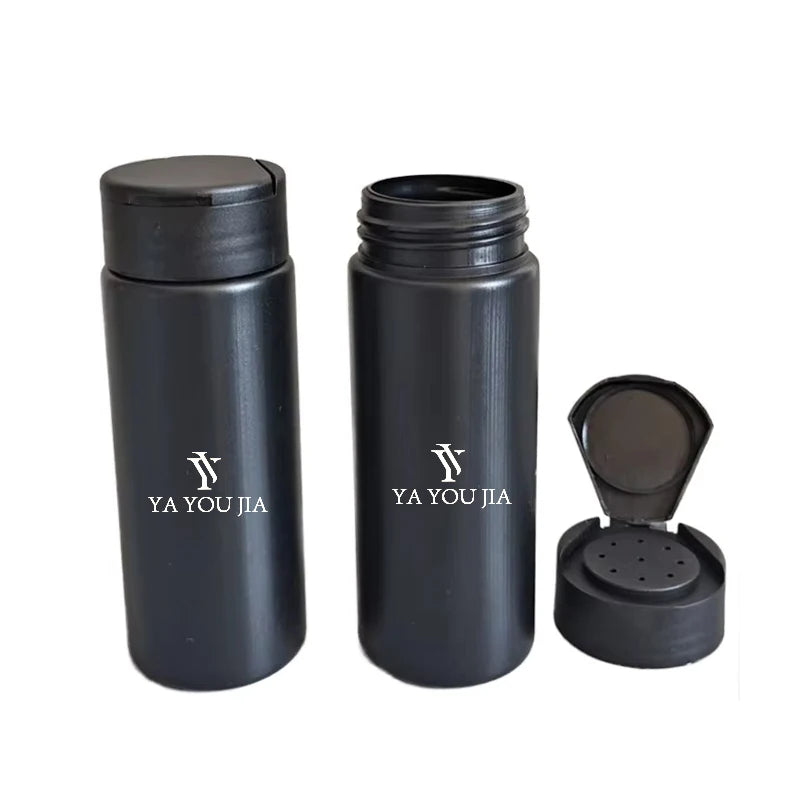 Wholesale 150ml Black PE Plastic Fluffy Powder Bottle with Flip Cap Free Sample for Talcum Powder for Face Masks and Lotions