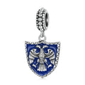 925 Sterling Silver Blue enamel Double-headed Eagle Shield Pendant charm Fit Women Silver Bracelet Beads Fine Jewelry SCC2184