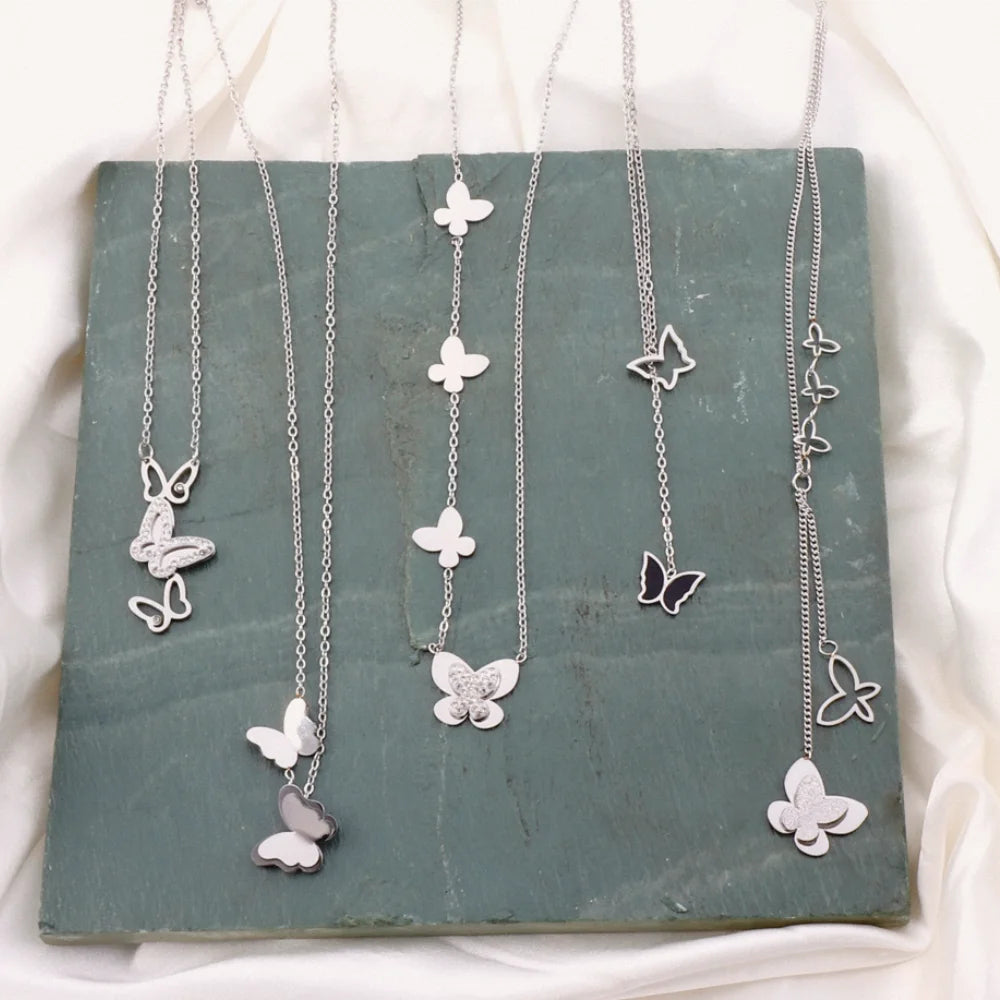 Trend Fine Necklace Butterfly Jewelry Custom 316L Stainless Steel Non Tarnish Waterproof Butterfly Choker Necklace for Women