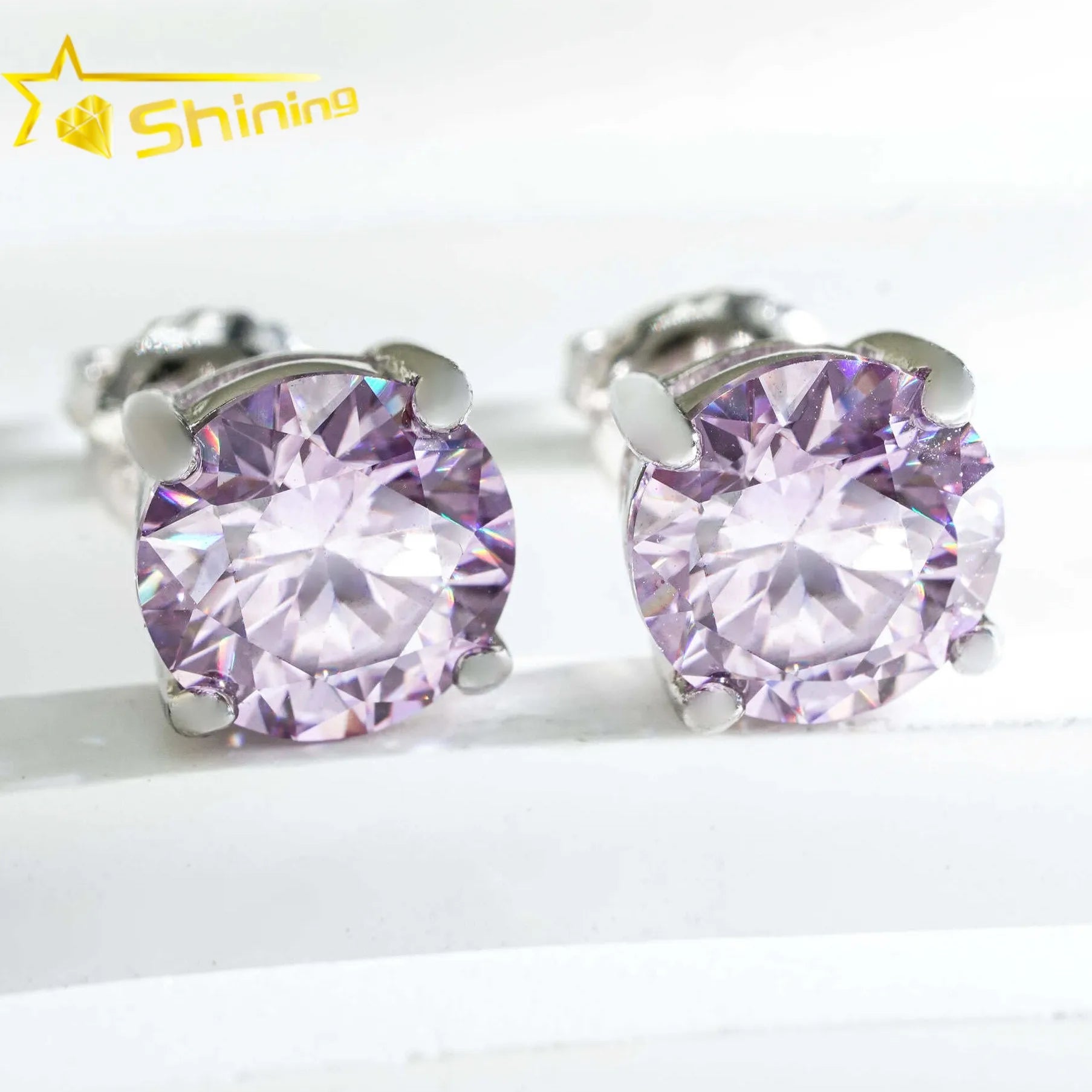 Iced Out Moissanite Stud Earrings Hip Hop 925 Silver Jewelry Purple Diamond Screw Back Earrings Engagement Jewelry