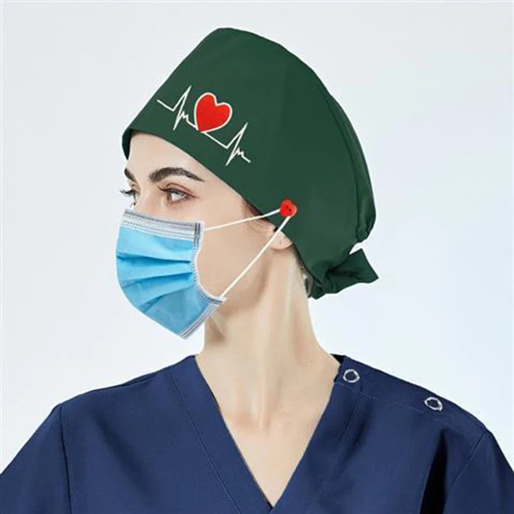 Adjustable Heart Shaped with Button Nurse Medical Headdress Protective  Black Grey Dentists Pet Hospitals Surgical Hat Cap