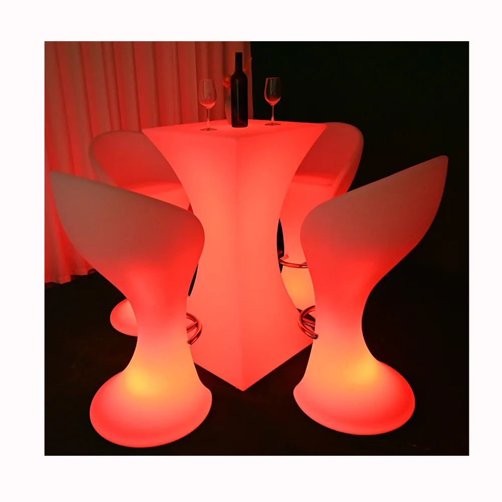 Remote Controlled LED Illuminated Plastic Patio Swing Chair Bar Table for Outdoor Events and Furniture