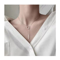 Fashion Minimalist 925 Sterling Silver Sweater Chain Crystal Round Stick Bar Pendant Necklace Collares for Women