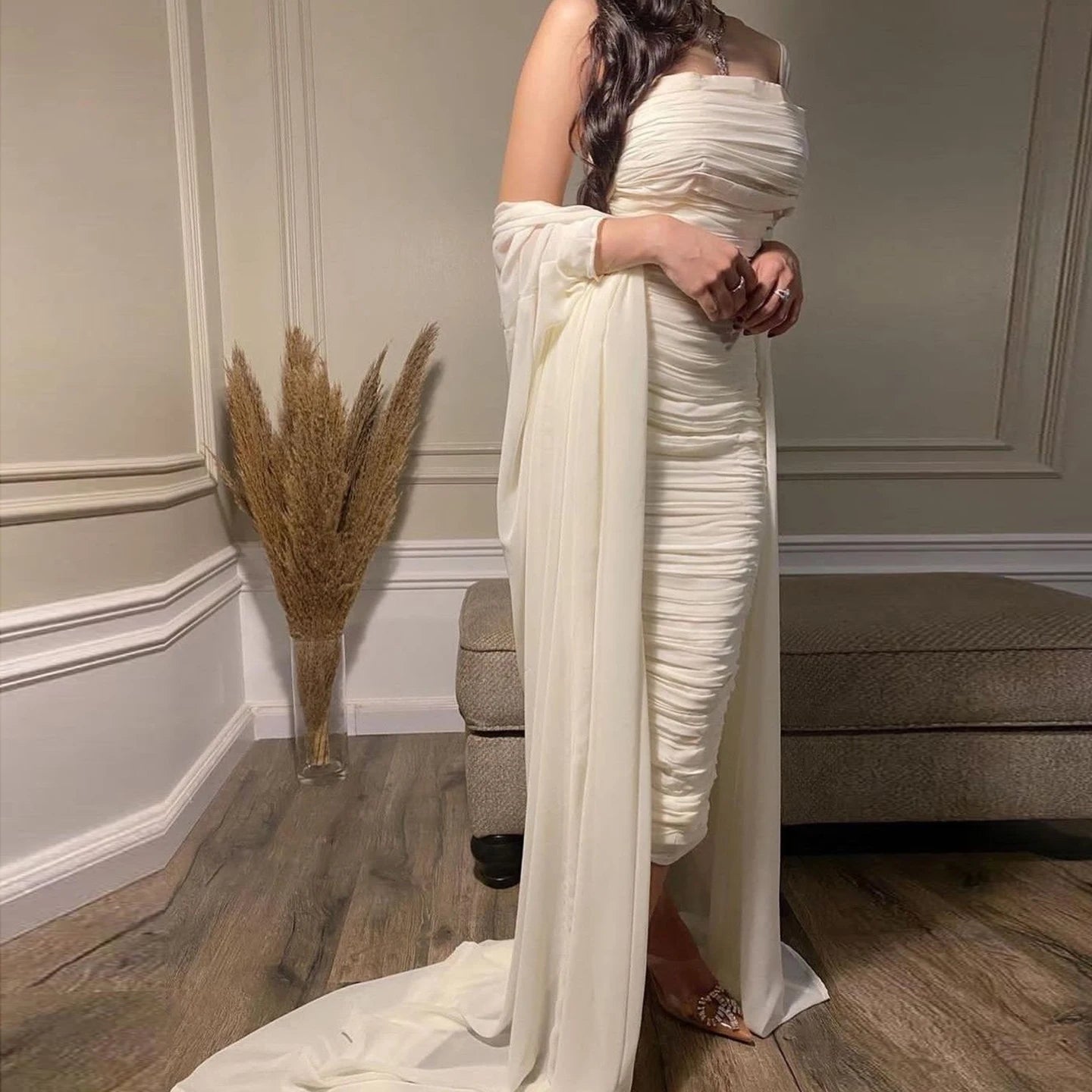 Jancember SF024 Stylish Boat Neck Wedding Evening Prom Dresses With Shawl