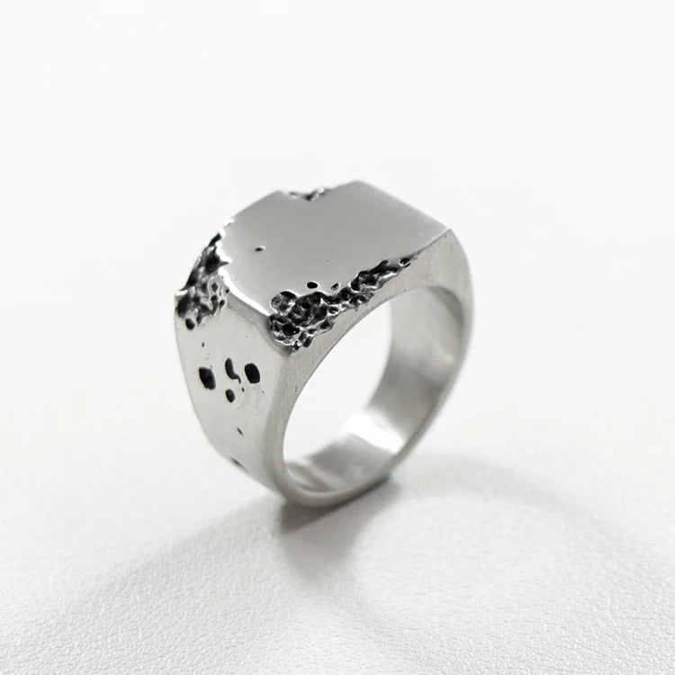 Handmade Original Design Vintage Silver Ring Custom Rock Style Stainless Steel Rings for Men Personal Jewelry