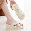 Women's Slope Heel Increase Slippers Round Head Lightweight Women's One Flip Flops Beach Casual Walking Ladies's Non-slip Shoes