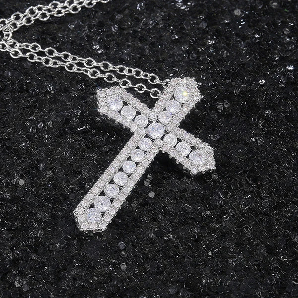 CAOSHI Luxury Cross Pendant Necklace for Women Men Unisex Classic Silver Color Zircon Stone Cross Necklaces