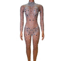 Sexy See Through Pearls Sequin Bodysuits Plus Size Pole Dancer Leotard Bodycon Rompers Women Rhinestone One Piece Jumpsuits