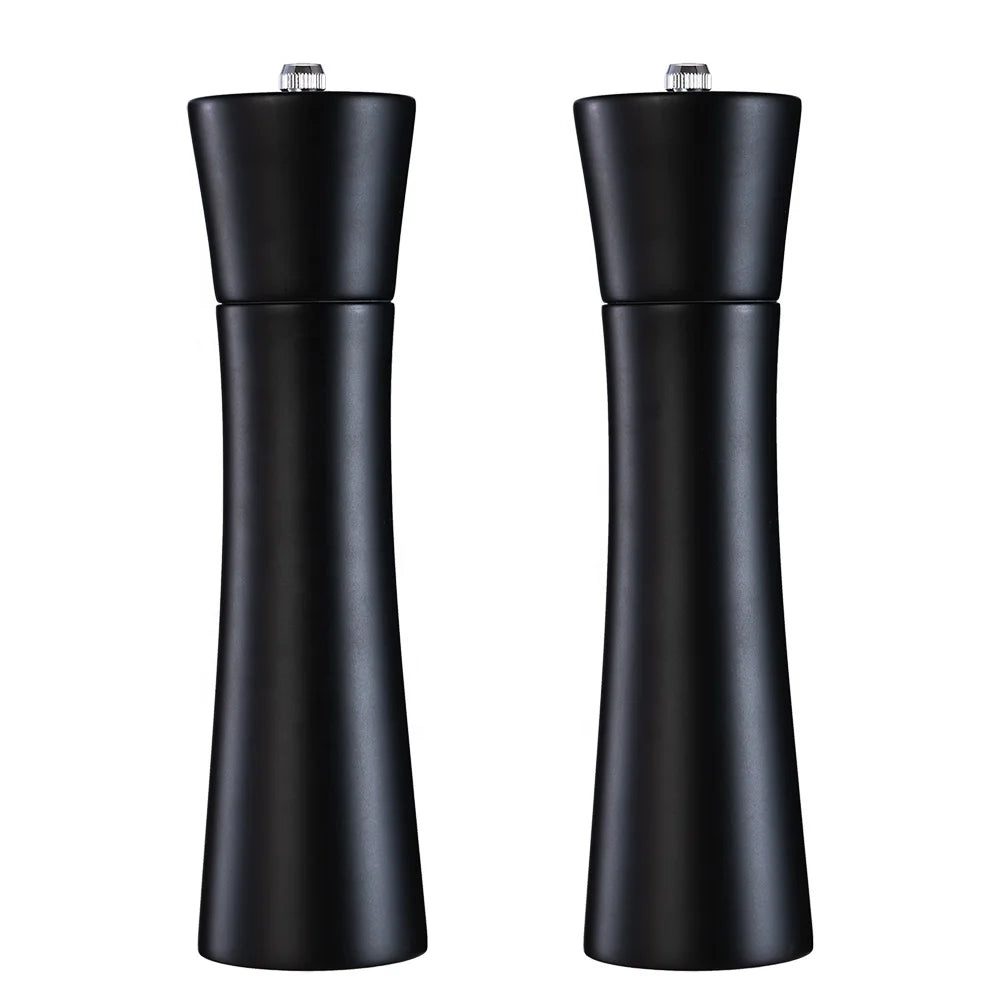 Home and Kitchen Accessories Rubber Wood Manual Salt and Pepper Mill Black Wooden Adjustable Spice Grinder with Custom Box