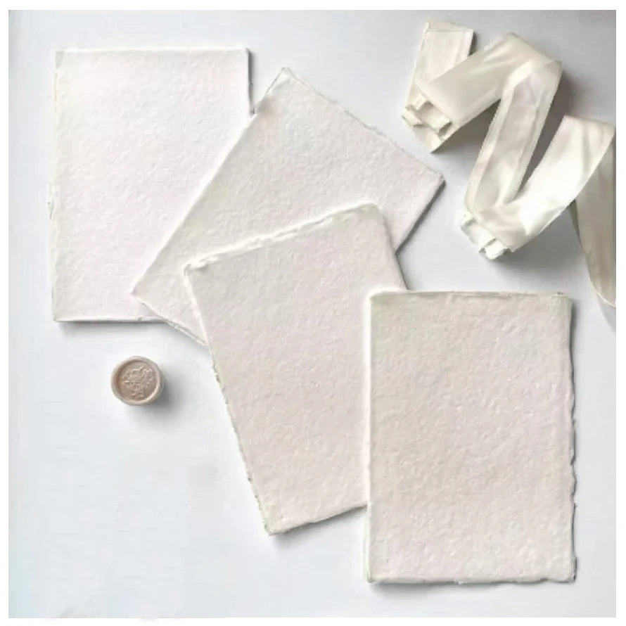 Custom White 300gsm A5 Handmade Deckled Edge Cotton Paper Paint Watercolor Writing Printer Invitations Card Menu Arts and Crafts