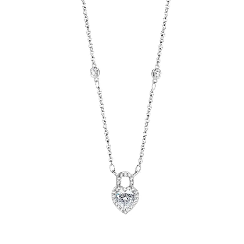 Fine Jewelry Silver Engagement Wedding Gift 0.8 Carat Bezel Pendant Chain Minimalistic Locket Heart Moissanite Necklace