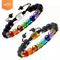 Bileklik Yoga Anxiety Natural Healing Stones Pulseras 7 Chakra Lava Rock Stone Beaded Bracelets Bulk