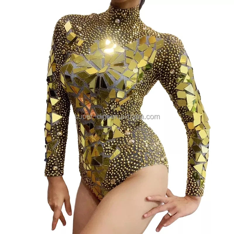 Luxury   Party Club Sequin Mirror Charming Black Noble Womens Bodysuit 2021 Ladies Jumpsuit Sexy Club Outfits