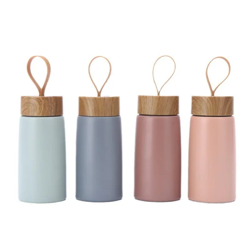 2025 New Portable Travel Wood Grain Lid Insulated Coffee Mug Stainless Steel Tumbler Thermos Vacuum Flask Mini Water Bottle Cup