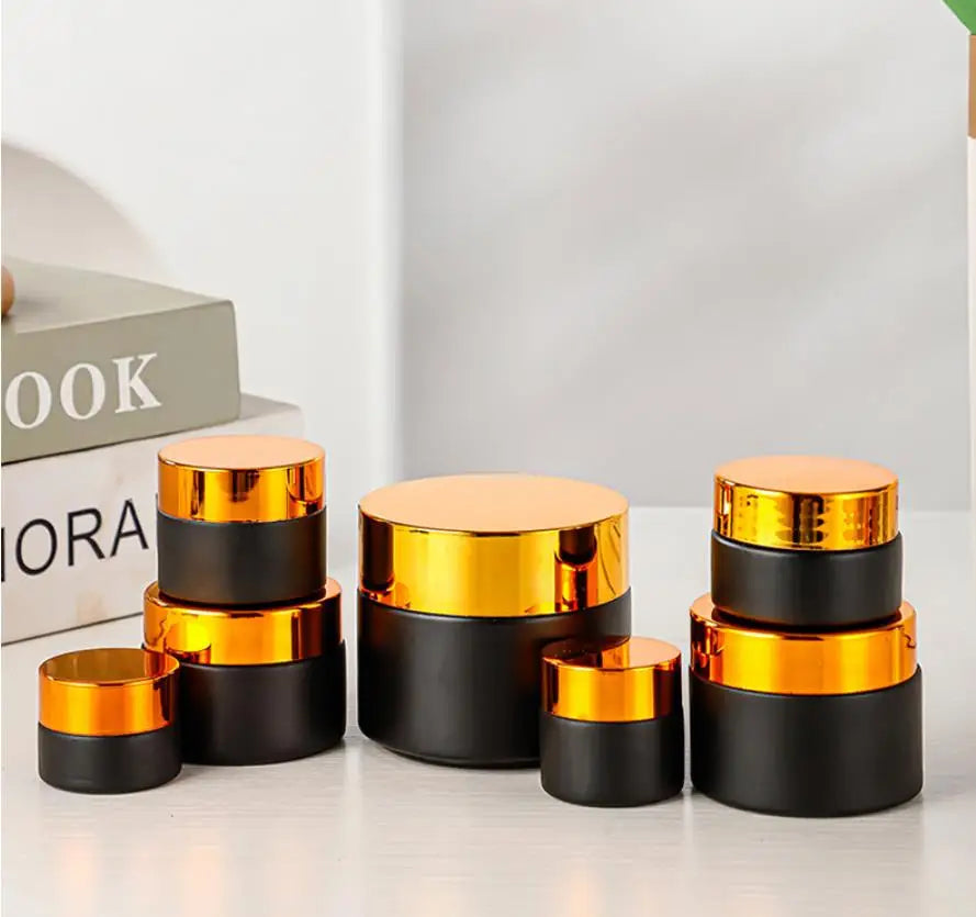 Wholesale Custom Empty 5/10/15/20/30/50/60g Amber Candle Jar Glass Cosmetic Cream Jars With Black Gold Silver Lids