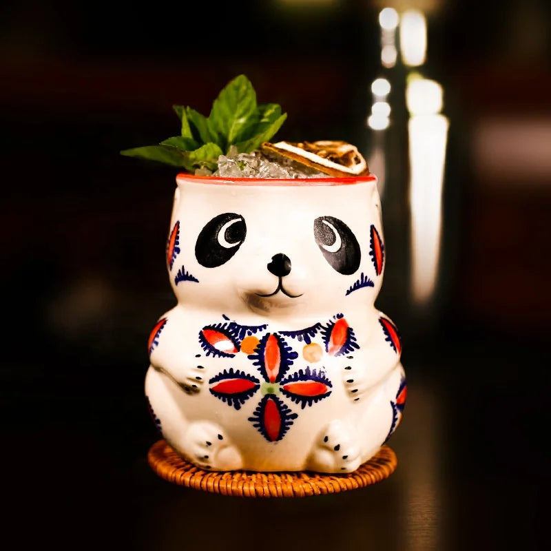 Hawaii 3D Cartoon Panda Colorful Glaze Ceramic Mugs Cute Bear Water Drinking Cup Tiki Ceramic Mug for bar Male  Female Student