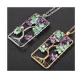 Rectangle Winding Tree of Life Pendant Necklace Handmade Amethyst+Green Aventurine Stones Chakra Jewelry for Women and Men