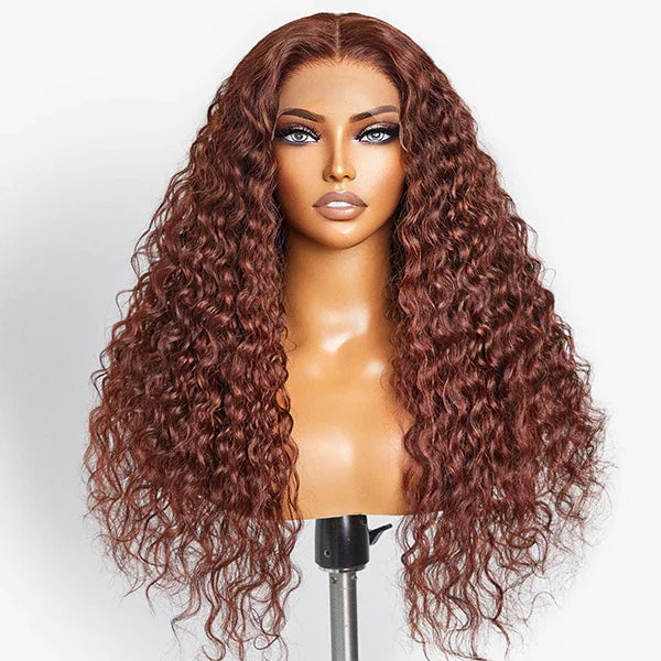 Reddish Brown 360 Frontal Wig Deep Curly Glueless Human Hair Wigs13x4 Transparent Full Lace Frontal Wig5x5 Lace Closure Wig