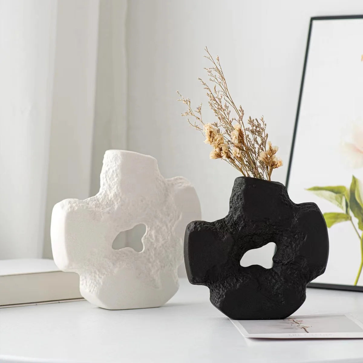Handmade Nordic Modern Ceramic Vase Set Art Deco Pampas Grass Decorative Porcelain Matt Glaze Unique Tabletop Vase Home Decor