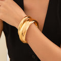 2 Pcs Smooth Metal Chunky Round Bangle Bracelet for Women Trendy Large Bracelets on Hand Accessories Ladies 2024 Fashion Jewelry