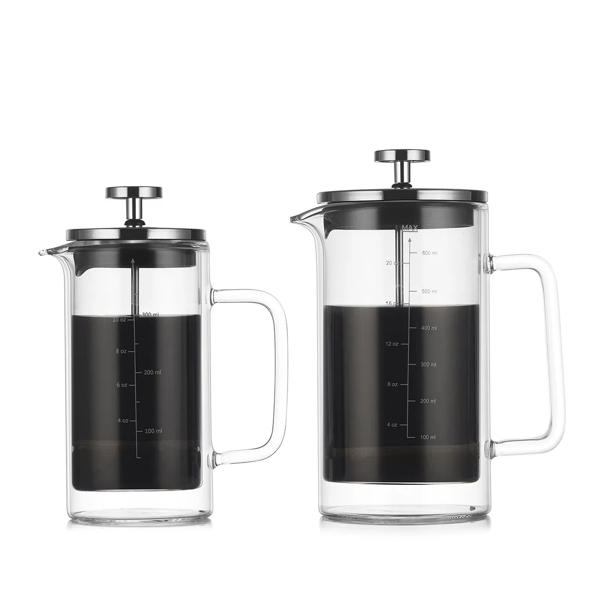 350Ml 600Ml 800Ml 1000Ml Insulated French Press Coffee Double Wall Glass Tea Maker With Stainless Steel Plunger Coffee Tea Set