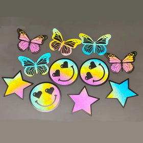 Custom Brand 3d Butterfly Shape Leather Hi Vis Rainbow Reflective Sew on Logo Tag Label Patches for Clothes Garment Bag Shoes