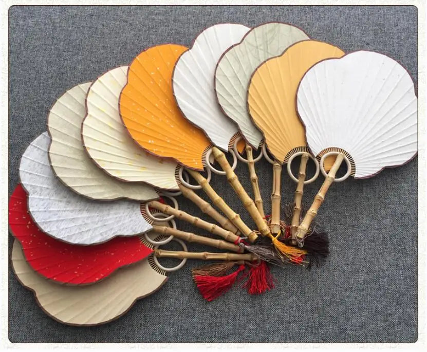 Chinese Style Classical Literature Art Handicraft Round Rice Paper Fan Still Life Pattern Asian Zen Design Summer Use Wall Mount