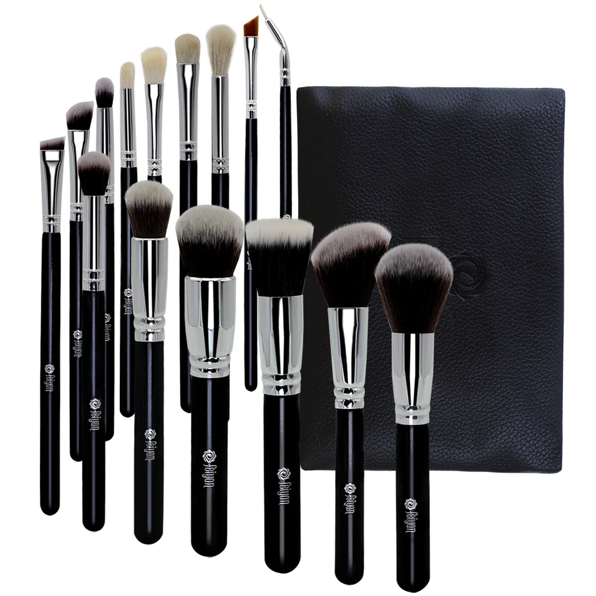 HMU Professional 15pcs/set Premium Synthetic Kabuki Cruelty Free Wholesale Black 15 Pcs Cosmetic Brushes Makeup Private Label