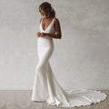 11711#Sexy Deep V-Neck Bohemian Satin Open Back Sweep Train Spaghetti Straps Sleeveless Wedding Dress Wedding Bridal Gown Custom