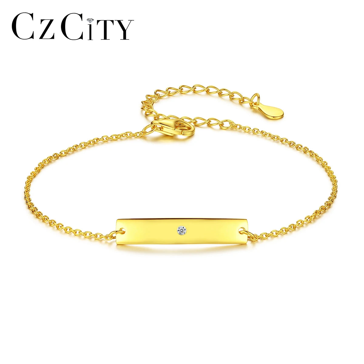 CZCITY Wholesale Fashion Sterling Silver 925&18K Gold  Bracelet Women Jewelry Tiny CZ Crystal for Women Chain Bracelet