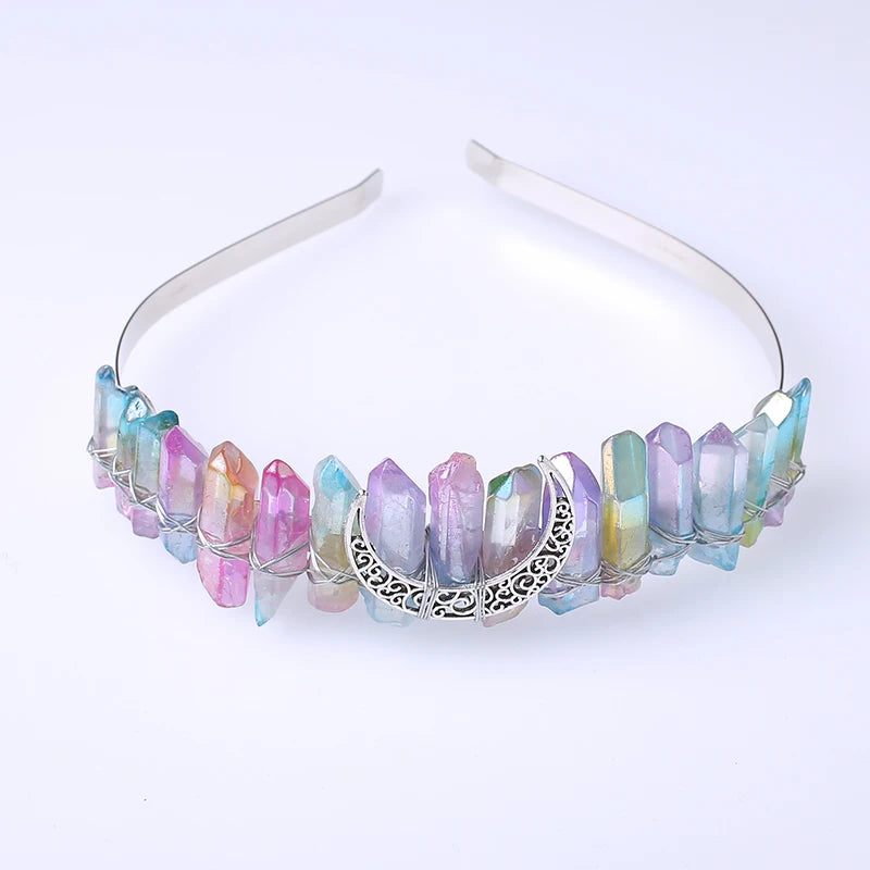 Wholesale Natural Stones Angel Aura Crystal Hairpin Crown Crystal Hair Band for Wedding Decoration
