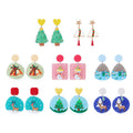 Women Girls Cute Embossed Patterns Bell Reindeer Snowman Tree Acrylic Christmas Earring Xmas Earings