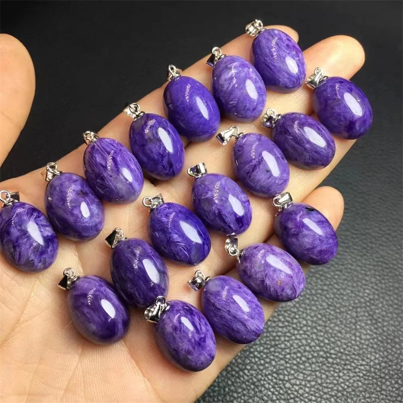 Natural Purple Crystal  Charoite Gemstone Pendant Handmade  925 Silver