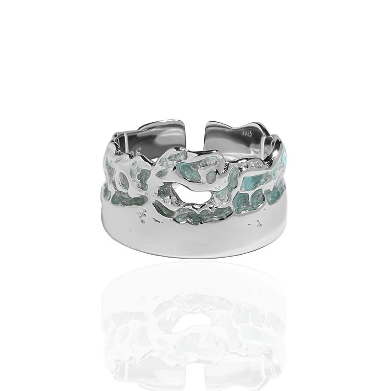 Adjustable Irregular Wide Flowing Enamel Glaze Rings Wave Ring Simple Fashion Bohemian Rings