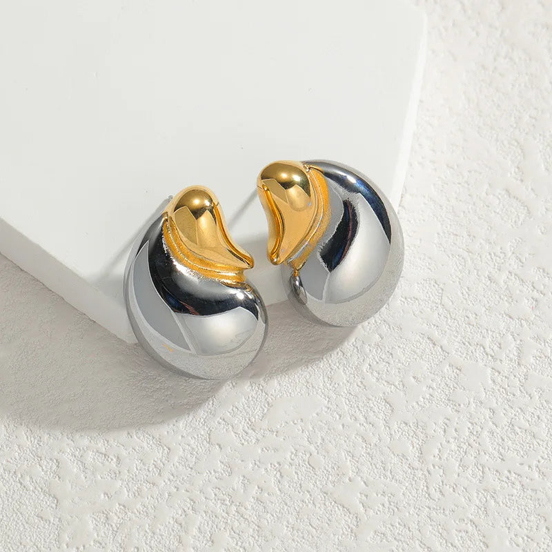 YF6078 Stainless Steel 18k Gold Plated Personalized Double Droplet Shaped Two Stone Waterproof Earrings Women Gft