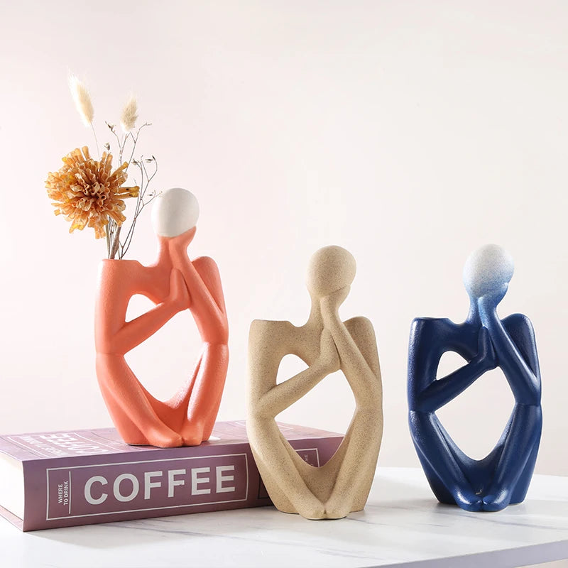Special Design Nordic Art Abstract Thinker Tabletop Vase Modern Minimalist Matt Glazed Ceramic Crafts Home Decor Wedding