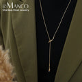 EManco 316 Stainless Steel Y-shaped Collarbone Pendant Long Necklace Irregular Cross Knotted Snake Chain Anniversary Wedding
