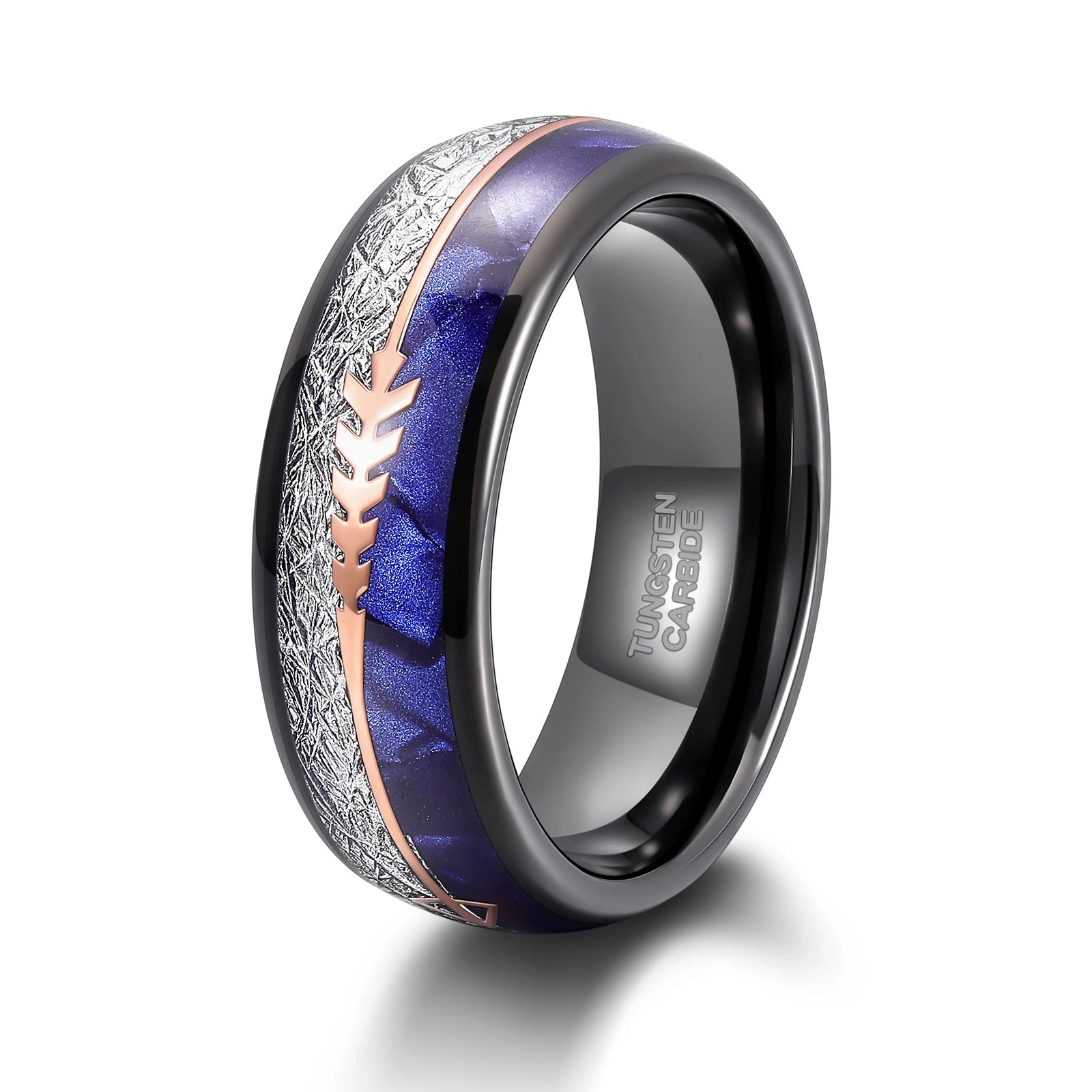 OAHLAN 8mm Gold Arrow Double Color Male Jewellery Bands Black Plated Tungsten Carbide Rings for Men's Anniversary Engagement