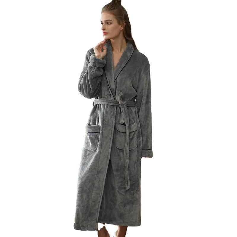Deluxe Fluffy Plush Soft Warm Fleece Bath Robe Hotel/Spa Robes Long Bathrobe for Mens and Women Sleepwear