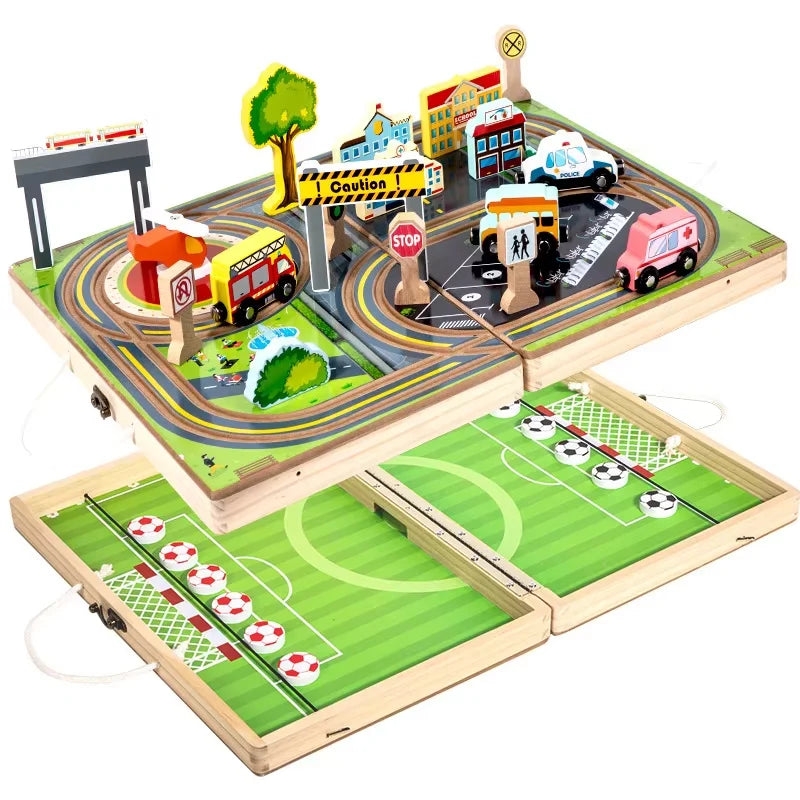 Montessori Children's Wooden Hockey Bouncing Bumper Chess Train Tracking Table Game Educational Playing Gift Toys for Kids