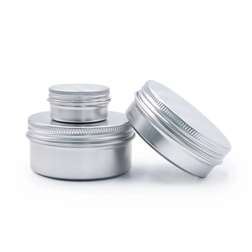 Empty Aluminum Silver Cosmetic Skin Care Lotion Lip Balm Hair Wax Container 5g-100g Refill Candle Jar