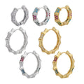EC1776  Womans Fashion 18K Gold Plated Rainbow CZ Micro Pave Bamboo Joint Hoops Earrings