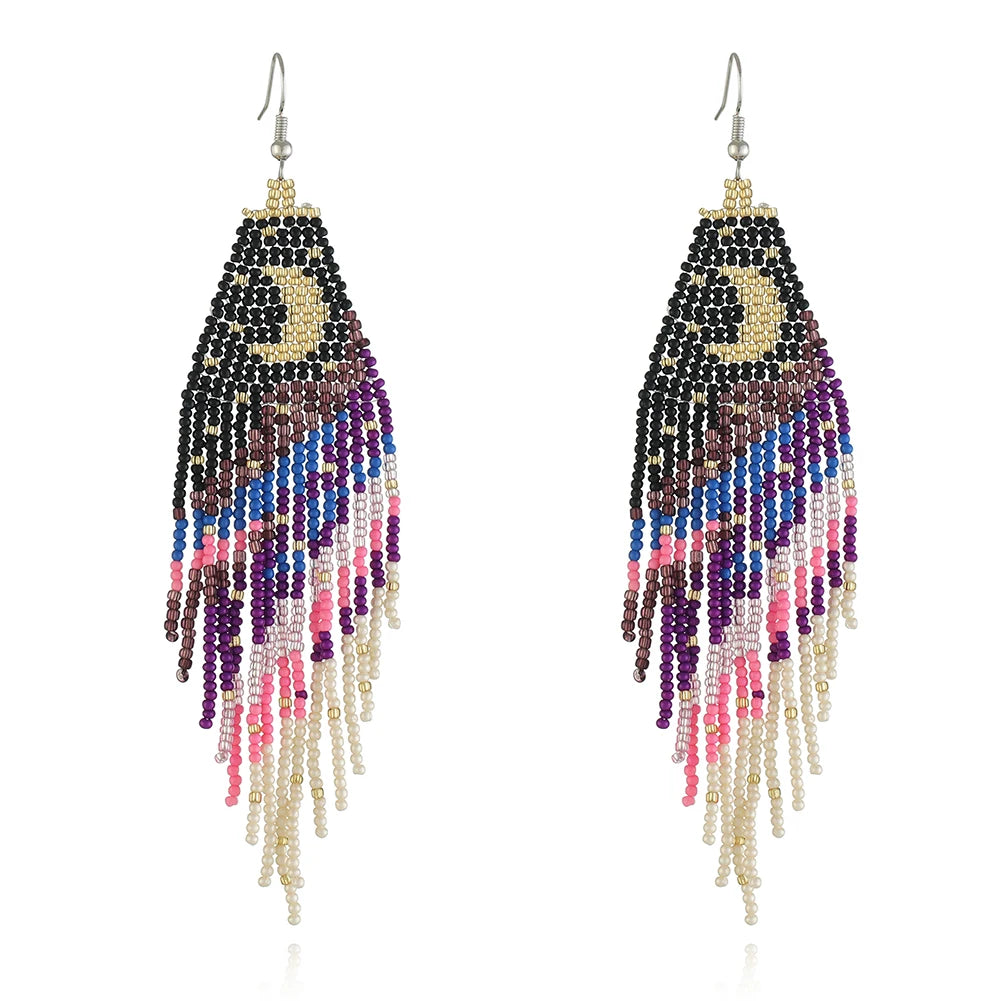 Women's Summer Fashion Bohemian Statement Jewelry Handmade Western Style Dangling Earrings Unique Long Design