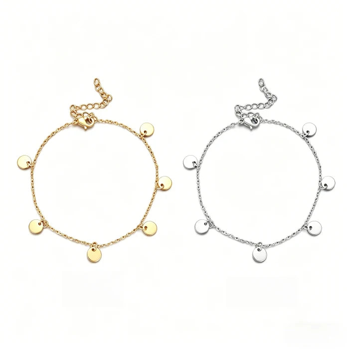 Trendy Fashion Style Waterproof Minimalist High Polish Stainless Steel Cute Delicate 18k Gold Plated Tassel Coin Bracelet for