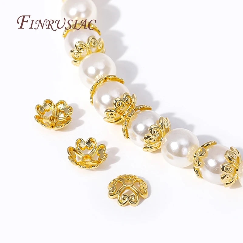 Trendy 8MM 18K Gold Plated Brass Metal Bead End Caps Hollow Flower Design for DIY Beading Jewelry Jewelry Findings Components
