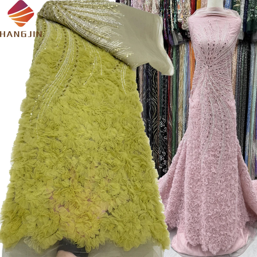 Wholesale Beaded Lace Fabric Luxury Weddings Embroidery 3D Flower Sequins Luxury Beads Lace Fabrics for Women Party Sewing Dress