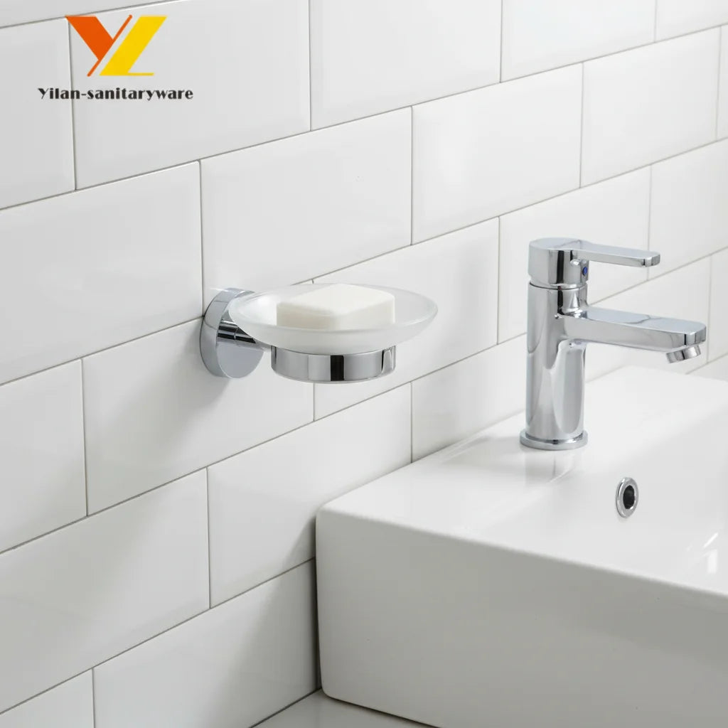 Modern Eco-Friendly Chrome Finish Brass and Glass Wall Shower Soap Dish Holder for Hotel Bathroom Decor