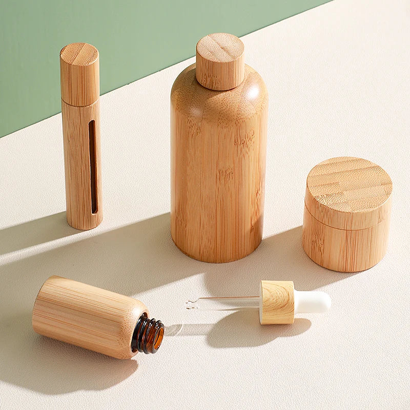 Bamboo Wooden Case Glass Perfume Bottle Essential Oils Bottles for Health Personal Care With Screw Cap