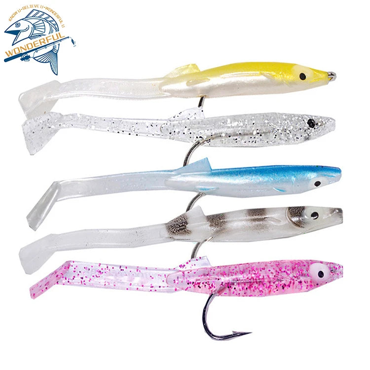 85mm Artificial Multi Colors PVC Plastic Bait Bionic Padle Tail Simulation Soft Eel Lure With Jig Hook