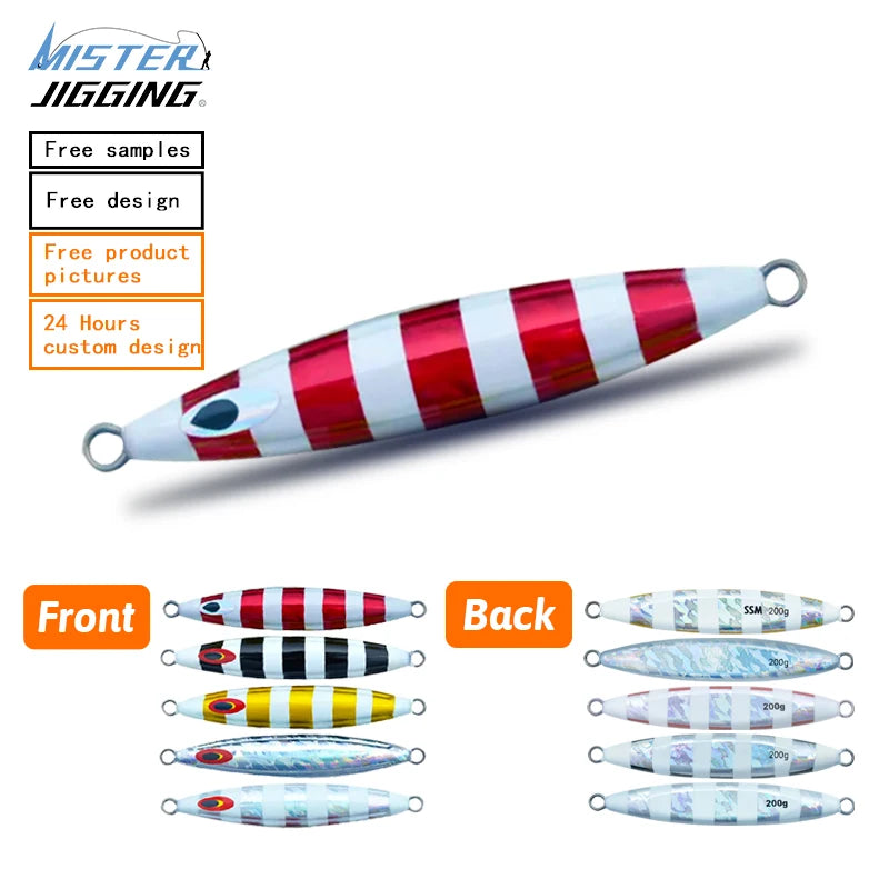 MISTER JIGGING 200g 250g 300g 350g Luminous Sticker Eyes Laser Reflection Slow Pitch Sinking Jigging Lure
